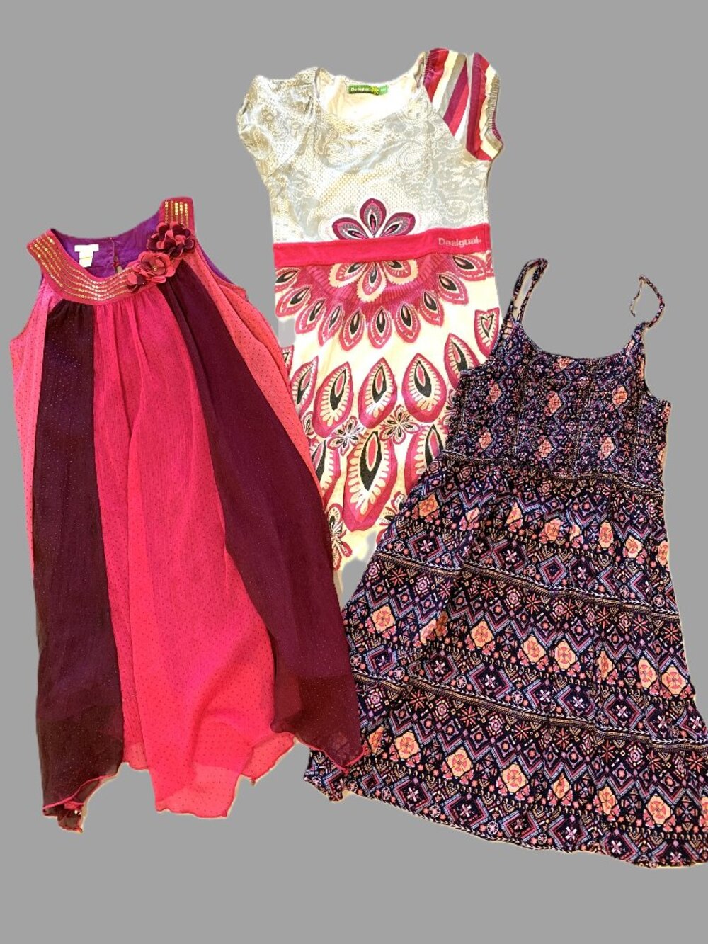 3 Girls Sleeveless Summer Dresses Desigual Colorful Size 10/12